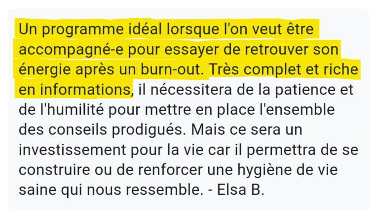 Programme énergie burn-out, témoignage 1